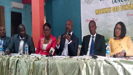 (L-r): Ahmed Abu, treasurer; Toyin Adeojo, publicity secretary; Omolara Okuneye-Oyeyemi, vice president; Siyanbola Oladapo, president; Okey Uba, general secretary; Tolu Omamadoja, assistant secretary general and Toyin Olufade, ex-officio member and immediate past president, all members of ANCO during a press conference on the passage of Postal Reform Bill, held in Lagos on Wednesday.